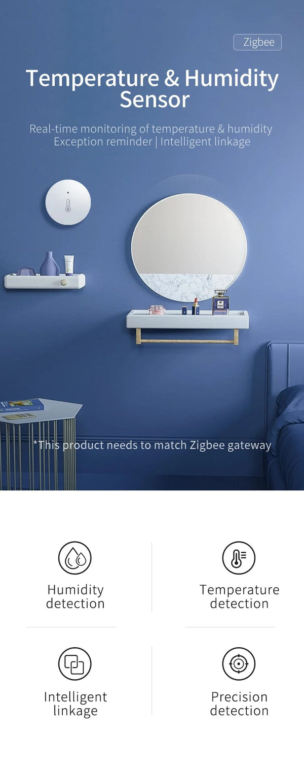 Planet Gates Tuya Smart Zigbee Temperature And Humidity Sensor Indoor Thermometer Monitor For Home Work With Alexa Google Home Assistant