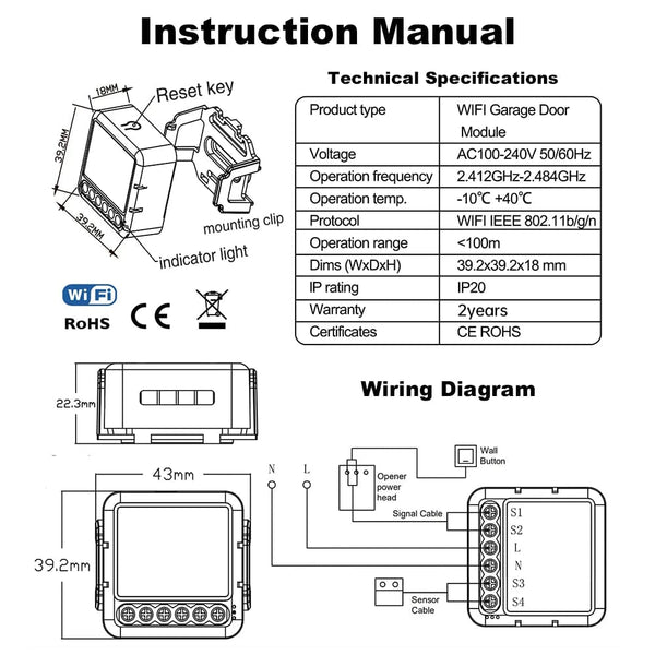 Planet Gates Tuya WiFi Garage Door Opener Controller Smart Automatic Garage Door Switch APP Remote Control for Alexa Google Home Yandex Alice
