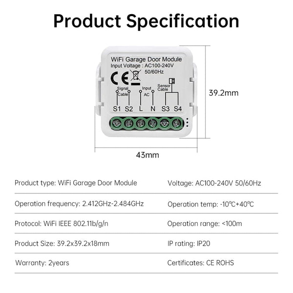 Planet Gates Tuya WiFi Garage Door Opener Controller Smart Automatic Garage Door Switch APP Remote Control for Alexa Google Home Yandex Alice