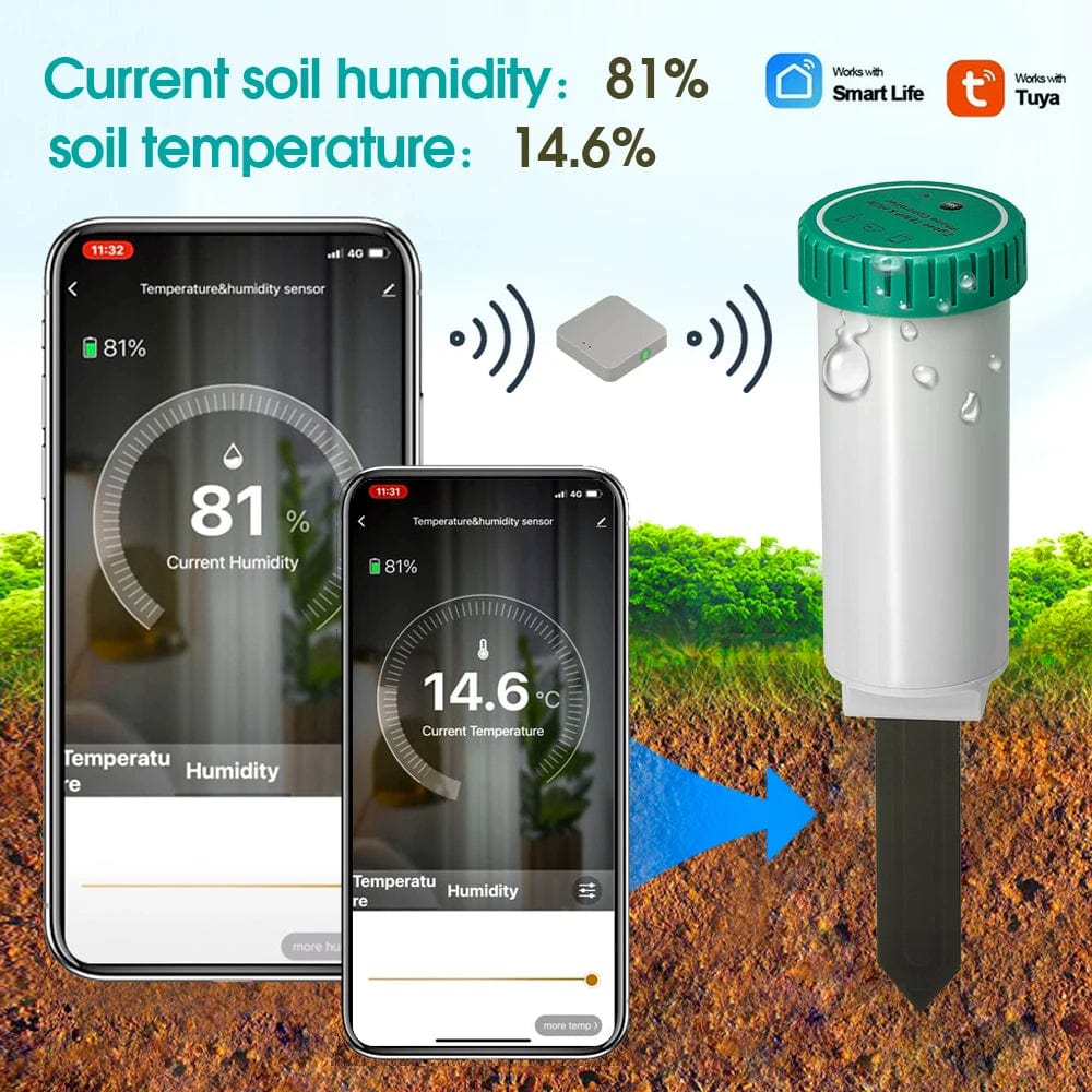 Planet Gates Tuya Zigbee Bluetooth Wifi Soil Temperature Humidity Sensor Tester Garden Detector for Indoor Outdoor Plants Remote Controllers