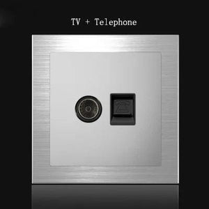 Planet Gates TV  telephone 86 type 1 2 3 4 gang 1 2 way Silver aluminum alloy panel Switch socket LED use round box Industry German EU French light socket