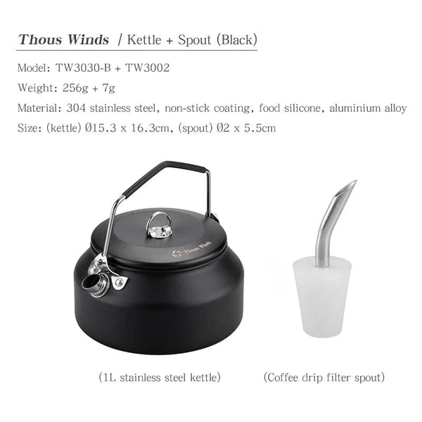 Planet Gates TW3030-B ThousWinds 1L Outdoor Camping Kettle Portable Hiking Cookware Utensils Ultralight Coffee Water Kettle Tourist Supplies Tableware