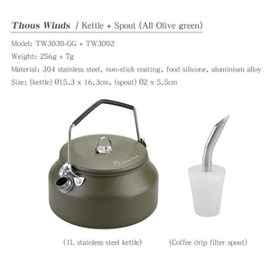 Planet Gates TW3030-GG ThousWinds 1L Outdoor Camping Kettle Portable Hiking Cookware Utensils Ultralight Coffee Water Kettle Tourist Supplies Tableware