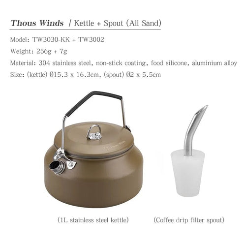 Planet Gates TW3030-KK ThousWinds 1L Outdoor Camping Kettle Portable Hiking Cookware Utensils Ultralight Coffee Water Kettle Tourist Supplies Tableware