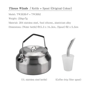 Planet Gates TW3030-P ThousWinds 1L Outdoor Camping Kettle Portable Hiking Cookware Utensils Ultralight Coffee Water Kettle Tourist Supplies Tableware