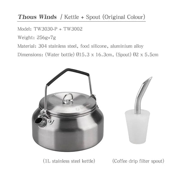 Planet Gates TW3030-P ThousWinds 1L Outdoor Camping Kettle Portable Hiking Cookware Utensils Ultralight Coffee Water Kettle Tourist Supplies Tableware