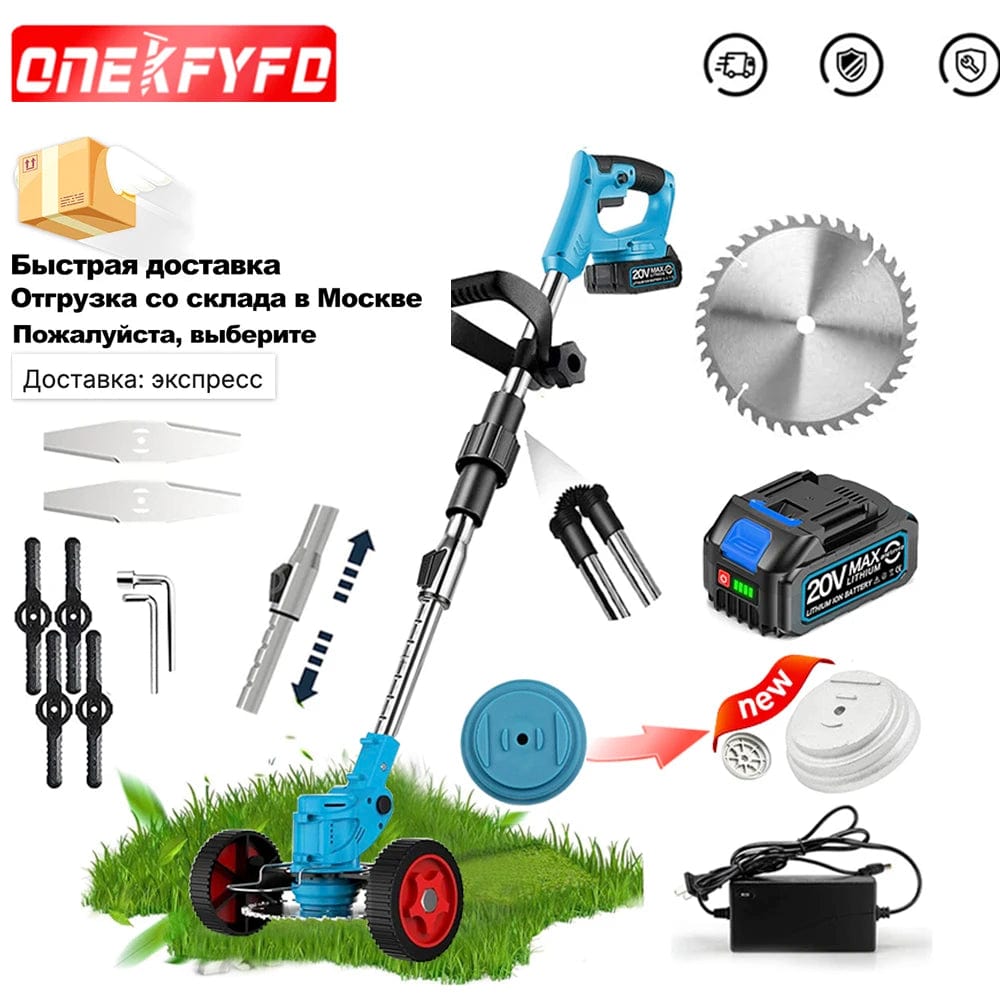 Planet Gates two big battery / Russian Federation Electric Lawn Mower 21V Cordless Grass Trimmer Length Adjustable Cutter Household Garden Tools Compatible Makita 18V Battery