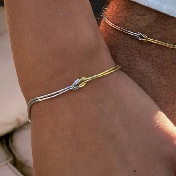 Planet Gates Two colors bracelet Love Knot Couple Bracelets 14K Real Gold Plated Stainless Steel Bracelets for Women Adjustable Gifts for Couples Dainty Fashion