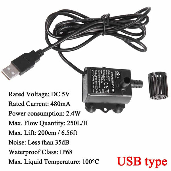 Planet Gates Type 2 / United States Decdeal Ultra-quiet Mini Brushless DC/USB Water Pump 5/12V 5-10W 250-400L/H Lift 300cm Submersible Fountain Aquarium Circulating