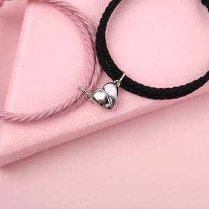 Planet Gates Type 4- Black 2pcs Magnetic Bracelet Stainless Steel Heart Pendant Charm Couple Bracelets for Lover Friend Men Women Braid Rope Bracelets