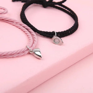 Planet Gates Type 4- Black 2pcs Magnetic Bracelet Stainless Steel Heart Pendant Charm Couple Bracelets for Lover Friend Men Women Braid Rope Bracelets