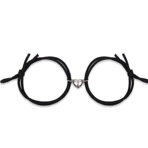 Planet Gates Type 4- Black 2pcs Magnetic Bracelet Stainless Steel Heart Pendant Charm Couple Bracelets for Lover Friend Men Women Braid Rope Bracelets