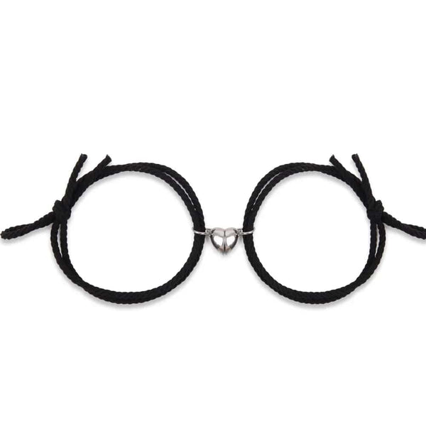 Planet Gates Type 4- Black 2pcs Magnetic Bracelet Stainless Steel Heart Pendant Charm Couple Bracelets for Lover Friend Men Women Braid Rope Bracelets