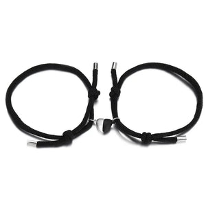 Planet Gates Type 4- Black 2pcs Magnetic Bracelet Stainless Steel Heart Pendant Charm Couple Bracelets for Lover Friend Men Women Braid Rope Bracelets