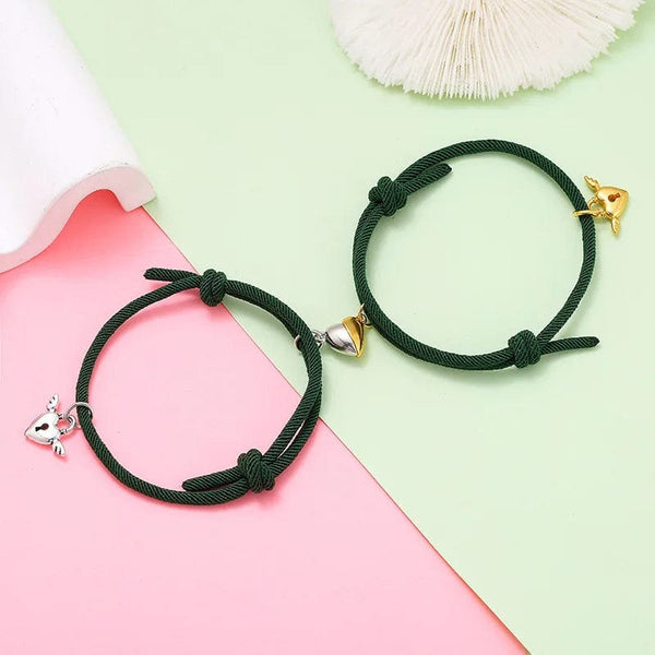 Planet Gates Type 4- Black 2pcs Magnetic Bracelet Stainless Steel Heart Pendant Charm Couple Bracelets for Lover Friend Men Women Braid Rope Bracelets