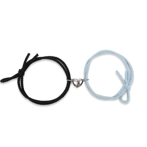 Planet Gates Type 4- Black 2pcs Magnetic Bracelet Stainless Steel Heart Pendant Charm Couple Bracelets for Lover Friend Men Women Braid Rope Bracelets
