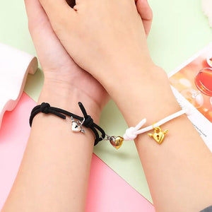 Planet Gates Type 4- Black 2pcs Magnetic Bracelet Stainless Steel Heart Pendant Charm Couple Bracelets for Lover Friend Men Women Braid Rope Bracelets