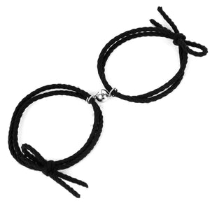 Planet Gates Type 4- Black 2pcs Magnetic Bracelet Stainless Steel Heart Pendant Charm Couple Bracelets for Lover Friend Men Women Braid Rope Bracelets