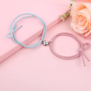 Planet Gates Type 4- Black 2pcs Magnetic Bracelet Stainless Steel Heart Pendant Charm Couple Bracelets for Lover Friend Men Women Braid Rope Bracelets