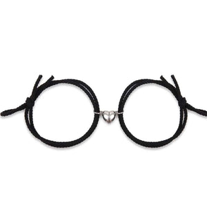 Planet Gates Type 4- Black 2pcs Magnetic Bracelet Stainless Steel Heart Pendant Charm Couple Bracelets for Lover Friend Men Women Braid Rope Bracelets