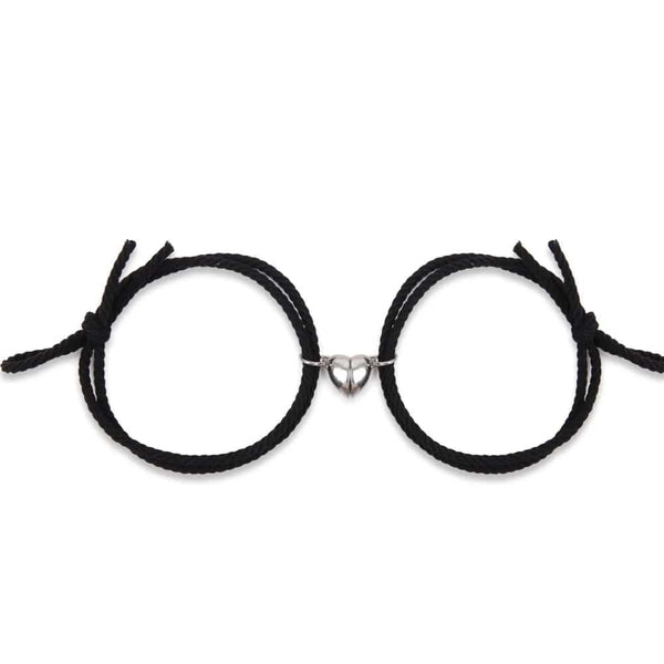 Planet Gates Type 4- Black 2pcs Magnetic Bracelet Stainless Steel Heart Pendant Charm Couple Bracelets for Lover Friend Men Women Braid Rope Bracelets