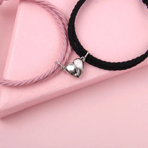 Planet Gates Type 4- Black 2pcs Magnetic Bracelet Stainless Steel Heart Pendant Charm Couple Bracelets for Lover Friend Men Women Braid Rope Bracelets