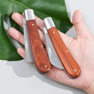 Planet Gates Type A Folding Grafting Knife Grafting Tools Grafting Pruning Knife Professional Garden fruit tree Grafting Cutter Wooden Handle Knife