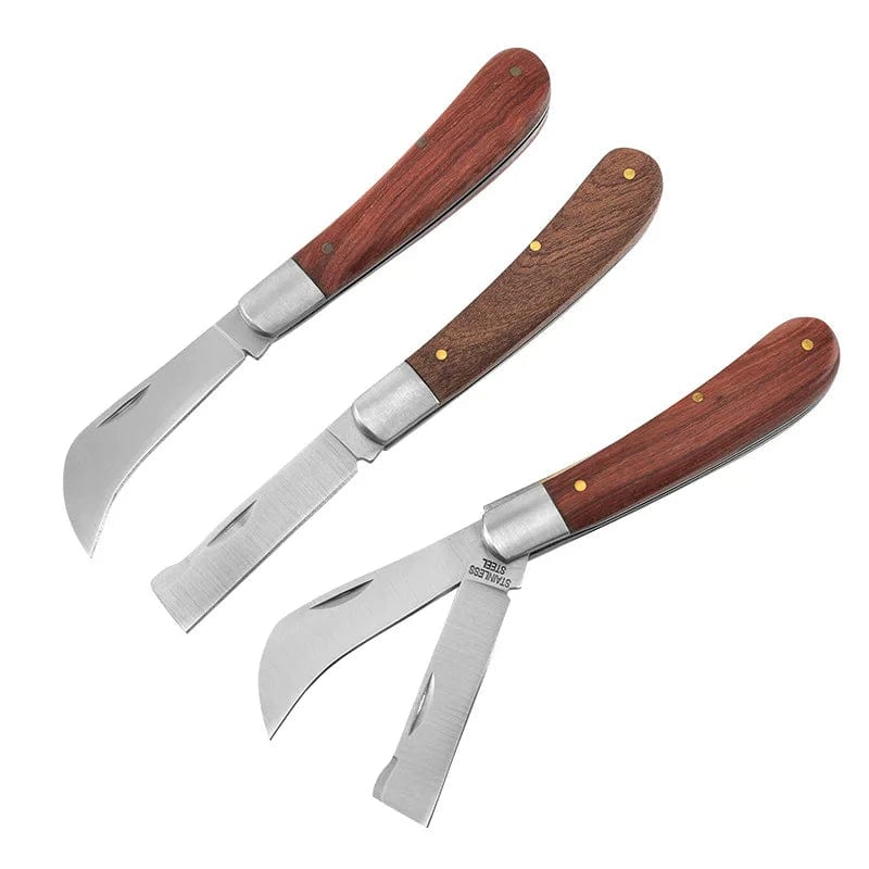 Planet Gates Type A Folding Grafting Knife Grafting Tools Grafting Pruning Knife Professional Garden fruit tree Grafting Cutter Wooden Handle Knife