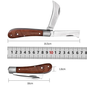 Planet Gates Type A Folding Grafting Knife Grafting Tools Grafting Pruning Knife Professional Garden fruit tree Grafting Cutter Wooden Handle Knife