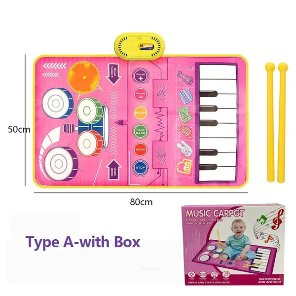 Planet Gates Type A- with Box 2 In 1 Piano Mat for Kids Piano Keyboard & Jazz Drum Music Touch Play Carpet Baby Toddlers Music Instrument Education Toys Gift