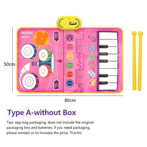 Planet Gates Type A- without Box 2 In 1 Piano Mat for Kids Piano Keyboard & Jazz Drum Music Touch Play Carpet Baby Toddlers Music Instrument Education Toys Gift