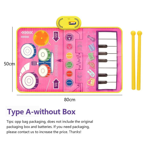 Planet Gates Type A- without Box 2 In 1 Piano Mat for Kids Piano Keyboard & Jazz Drum Music Touch Play Carpet Baby Toddlers Music Instrument Education Toys Gift