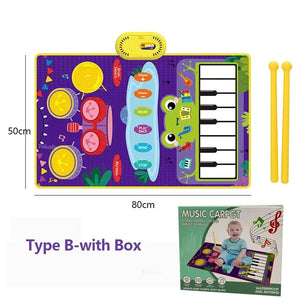 Planet Gates Type B- with Box 2 In 1 Piano Mat for Kids Piano Keyboard & Jazz Drum Music Touch Play Carpet Baby Toddlers Music Instrument Education Toys Gift