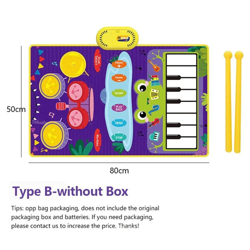 Planet Gates Type B- without Box 2 In 1 Piano Mat for Kids Piano Keyboard & Jazz Drum Music Touch Play Carpet Baby Toddlers Music Instrument Education Toys Gift