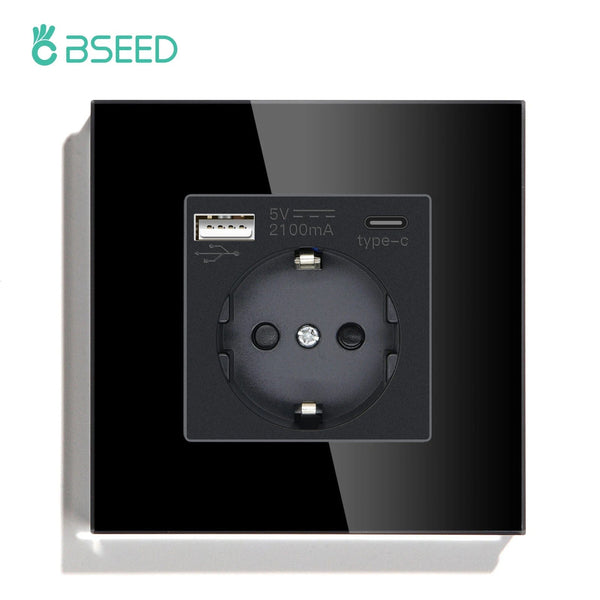 Planet Gates Type-C Single / Russian Federation BSEED Touch Light Switch With EU USB Wall Sockets Black Wall Led Switches 1/2/3Gang 1Way Crystal Dark Blue Backlight Wall Switch