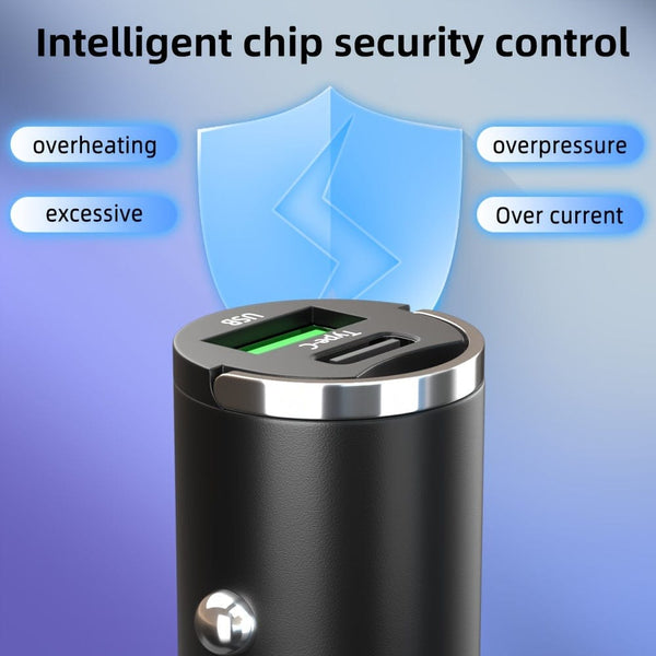 Planet Gates Type C + USB 100W(max ) 100W Fast Charging Car Charger, Hidden Car Charger, Mini Pull Ring Car Charger, Dual Port Cigarette Lighter Car Charger Adapter, Easy To Carry And Charge Your Phone.