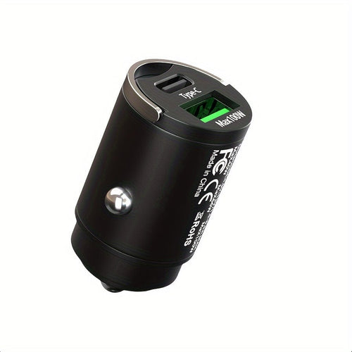 Planet Gates Type C + USB 100W(max ) 100W Fast Charging Car Charger, Hidden Car Charger, Mini Pull Ring Car Charger, Dual Port Cigarette Lighter Car Charger Adapter, Easy To Carry And Charge Your Phone.