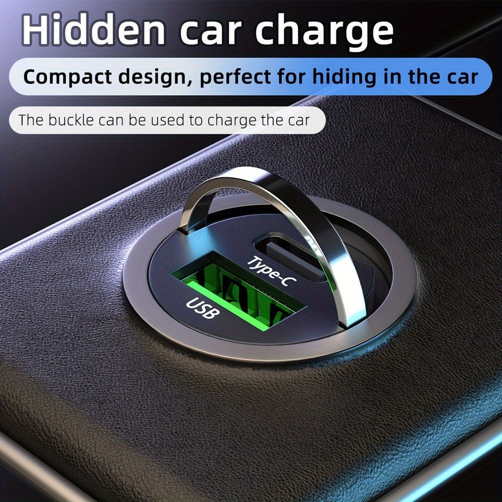 Planet Gates Type C + USB 100W(max ) 100W Fast Charging Car Charger, Hidden Car Charger, Mini Pull Ring Car Charger, Dual Port Cigarette Lighter Car Charger Adapter, Easy To Carry And Charge Your Phone.