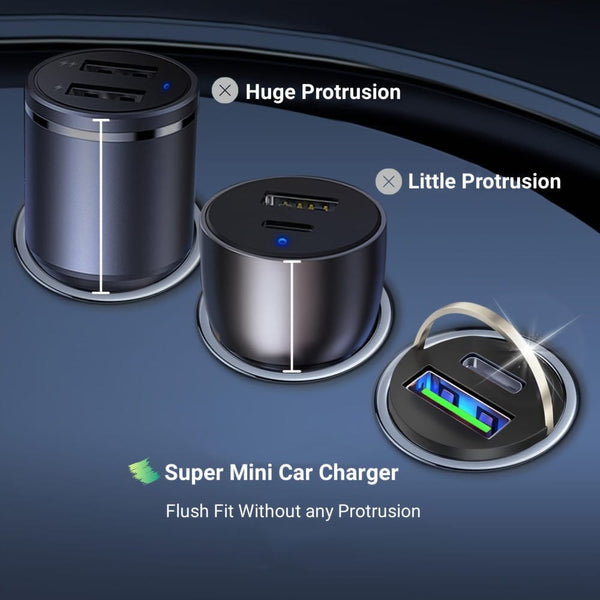 Planet Gates Type C + USB 100W(max ) 100W Fast Charging Car Charger, Hidden Car Charger, Mini Pull Ring Car Charger, Dual Port Cigarette Lighter Car Charger Adapter, Easy To Carry And Charge Your Phone.
