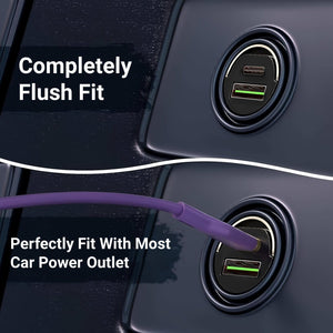 Planet Gates Type C + USB 100W(max ) 100W Fast Charging Car Charger, Hidden Car Charger, Mini Pull Ring Car Charger, Dual Port Cigarette Lighter Car Charger Adapter, Easy To Carry And Charge Your Phone.