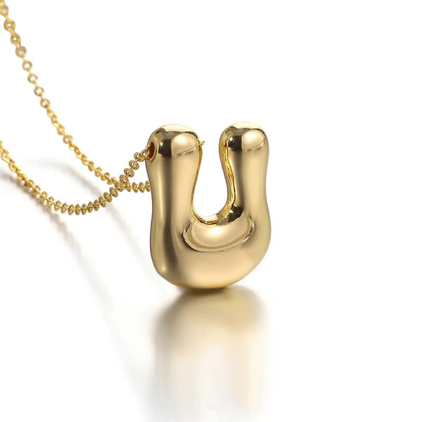 Planet Gates U Greatera Gold Color Chunky Balloon Bubble Initial Letter Pendant Choker Necklaces for Women Custom Personalized Jewelry