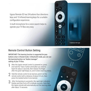 Planet Gates UGOOS UR02 BT Remote Control Voice Control Replacement for Ugoos TOX1 TOX3 TOX4 AM8 PRO AM6B PLUS X4 X4Q Cube Pro Extra TV Box