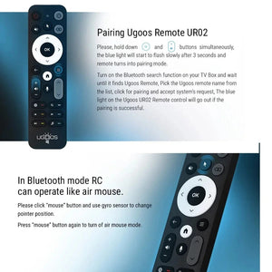Planet Gates UGOOS UR02 BT Remote Control Voice Control Replacement for Ugoos TOX1 TOX3 TOX4 AM8 PRO AM6B PLUS X4 X4Q Cube Pro Extra TV Box
