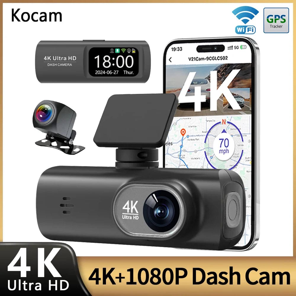 Planet Gates UHD 4K Dash Cam Dual Lens Driving Recorder Car DVR 1080P Rear Lens Camera Built-In WiFi GPS 24-Hour Parking Monitoring Black Box