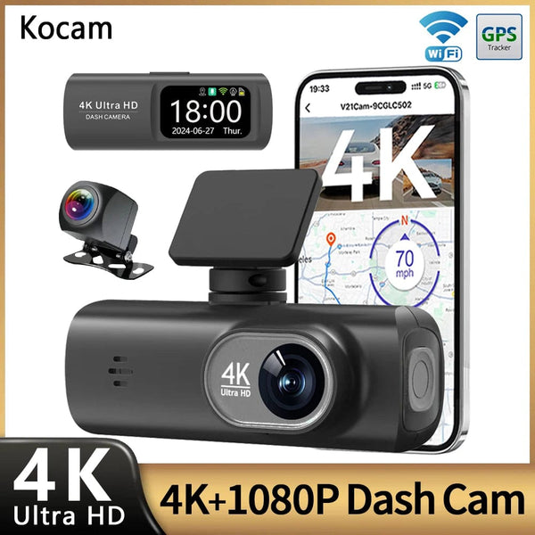 Planet Gates UHD 4K Dash Cam Dual Lens Driving Recorder Car DVR 1080P Rear Lens Camera Built-In WiFi GPS 24-Hour Parking Monitoring Black Box
