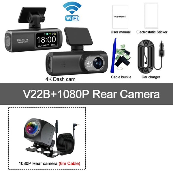 Planet Gates UHD 4K Dash Cam Dual Lens Driving Recorder Car DVR 1080P Rear Lens Camera Built-In WiFi GPS 24-Hour Parking Monitoring Black Box