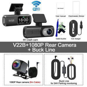 Planet Gates UHD 4K Dash Cam Dual Lens Driving Recorder Car DVR 1080P Rear Lens Camera Built-In WiFi GPS 24-Hour Parking Monitoring Black Box