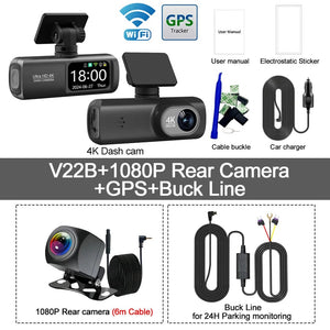 Planet Gates UHD 4K Dash Cam Dual Lens Driving Recorder Car DVR 1080P Rear Lens Camera Built-In WiFi GPS 24-Hour Parking Monitoring Black Box