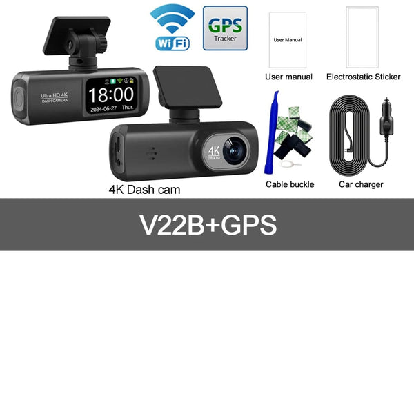 Planet Gates UHD 4K Dash Cam Dual Lens Driving Recorder Car DVR 1080P Rear Lens Camera Built-In WiFi GPS 24-Hour Parking Monitoring Black Box