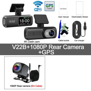 Planet Gates UHD 4K Dash Cam Dual Lens Driving Recorder Car DVR 1080P Rear Lens Camera Built-In WiFi GPS 24-Hour Parking Monitoring Black Box